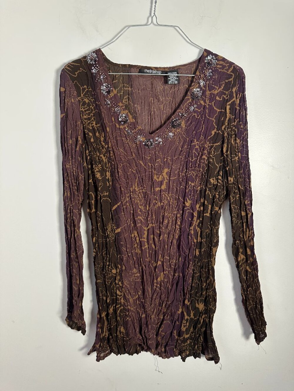 EUC The ( In ) Shop Womens Shirt Blouse Long Sleeve Top Large L Brown Floral